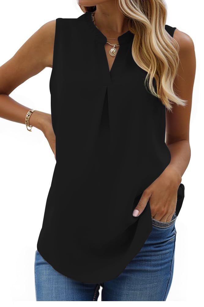 isermeo Womens Tank Tops Pleated V Neck Sleeveless Summer Shirts Loose Casual Tank Tops Blouse S-XXL - Boutique en ligne à rabais