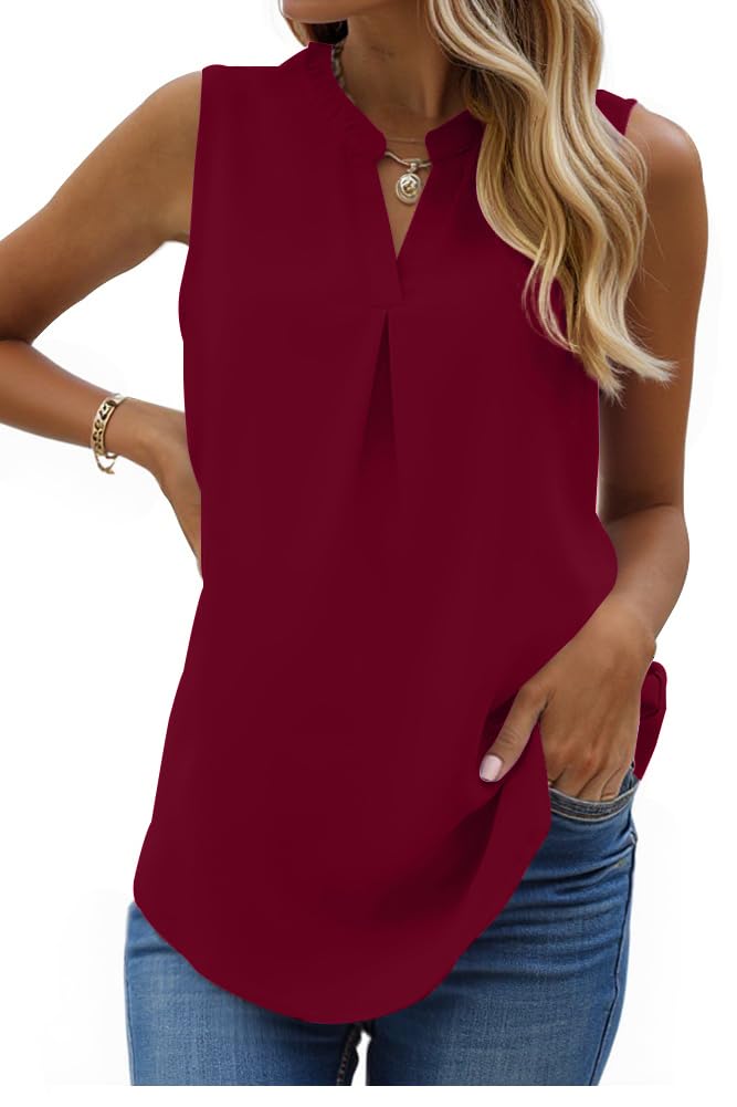 isermeo Womens Tank Tops Pleated V Neck Sleeveless Summer Shirts Loose Casual Tank Tops Blouse S-XXL - Boutique en ligne à rabais