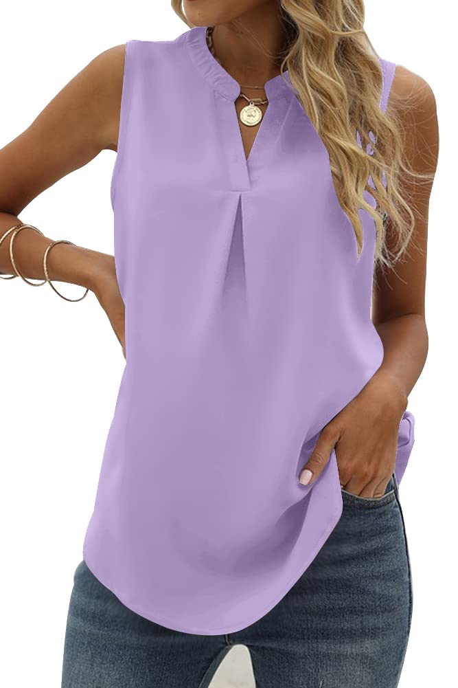 isermeo Womens Tank Tops Pleated V Neck Sleeveless Summer Shirts Loose Casual Tank Tops Blouse S-XXL - Boutique en ligne à rabais