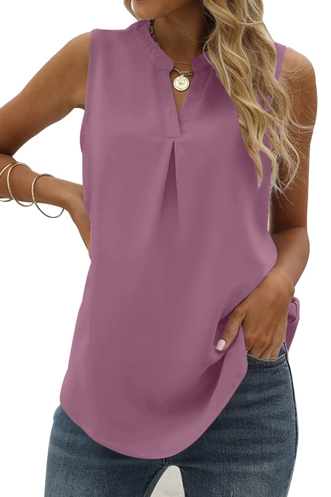 isermeo Womens Tank Tops Pleated V Neck Sleeveless Summer Shirts Loose Casual Tank Tops Blouse S-XXL - Boutique en ligne à rabais