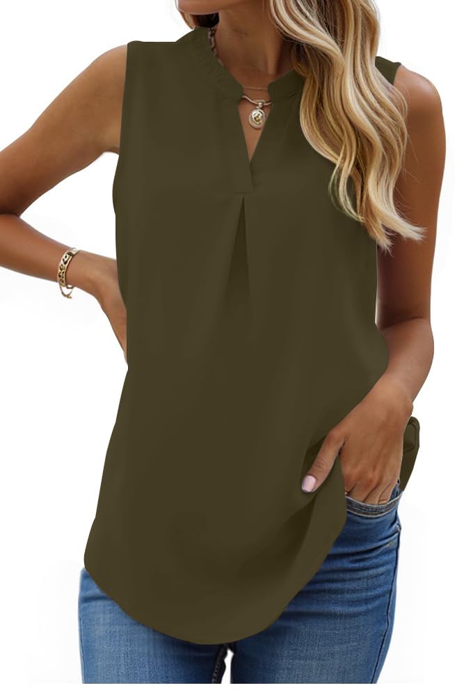 isermeo Womens Tank Tops Pleated V Neck Sleeveless Summer Shirts Loose Casual Tank Tops Blouse S-XXL - Boutique en ligne à rabais