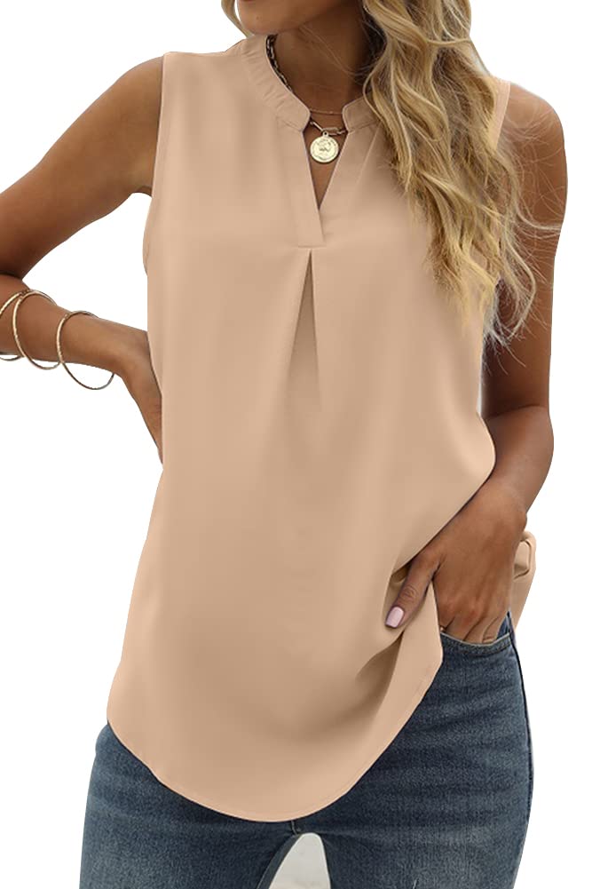 isermeo Womens Tank Tops Pleated V Neck Sleeveless Summer Shirts Loose Casual Tank Tops Blouse S-XXL - Boutique en ligne à rabais