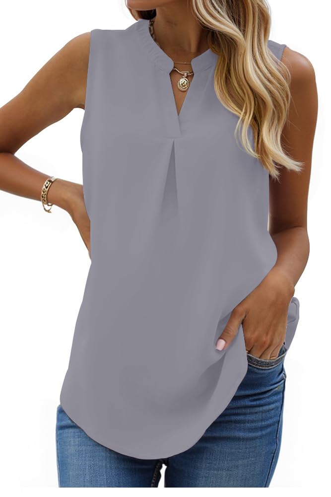 isermeo Womens Tank Tops Pleated V Neck Sleeveless Summer Shirts Loose Casual Tank Tops Blouse S-XXL - Boutique en ligne à rabais