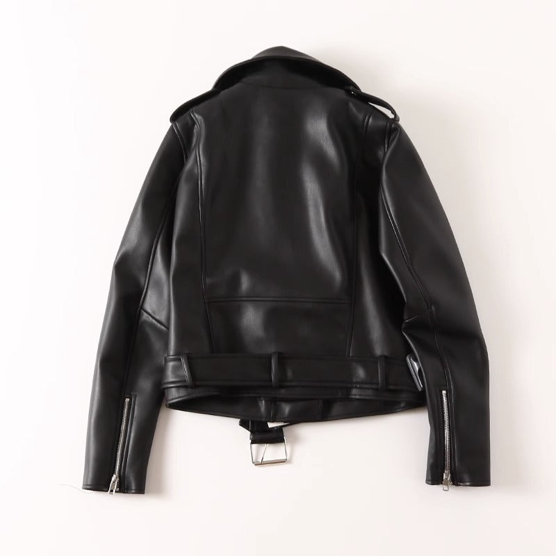 Blouson noir en cuir - Boutique en ligne à rabais