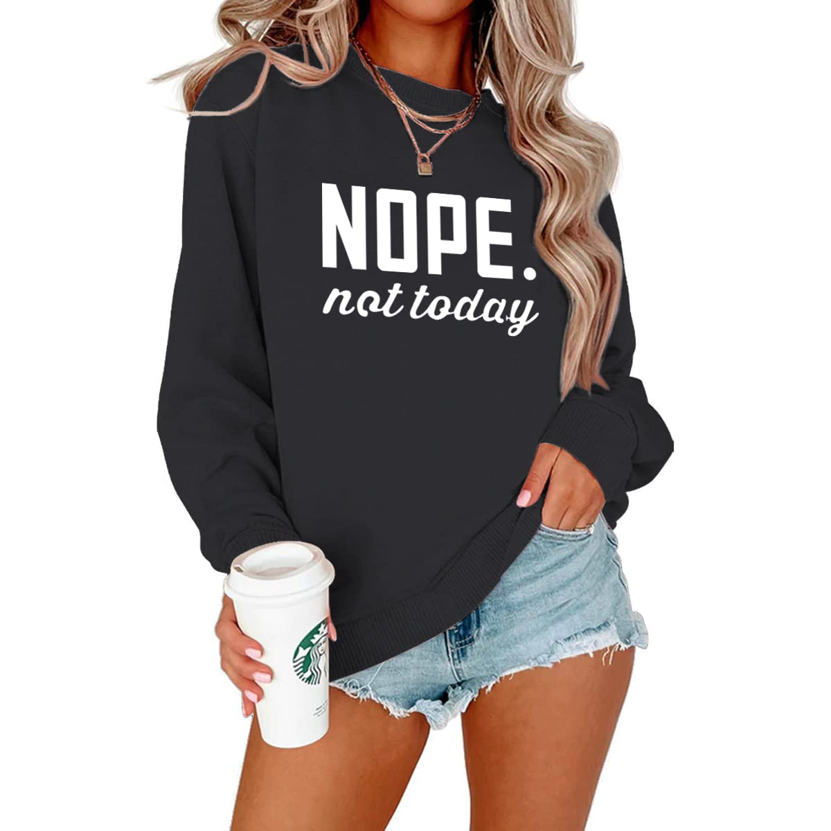 ALAPUSA Nope Not Today Shirt Women| Women's Cute Long Sleeve Shirt | Classic Graphic Sweatshirt - Boutique en ligne à rabais