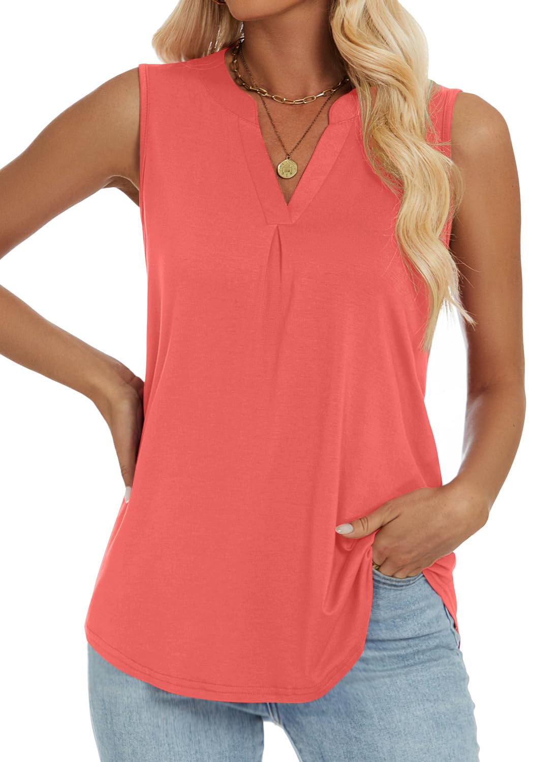 isermeo Womens Tank Tops Pleated V Neck Sleeveless Summer Shirts Loose Casual Tank Tops Blouse S-XXL - Boutique en ligne à rabais