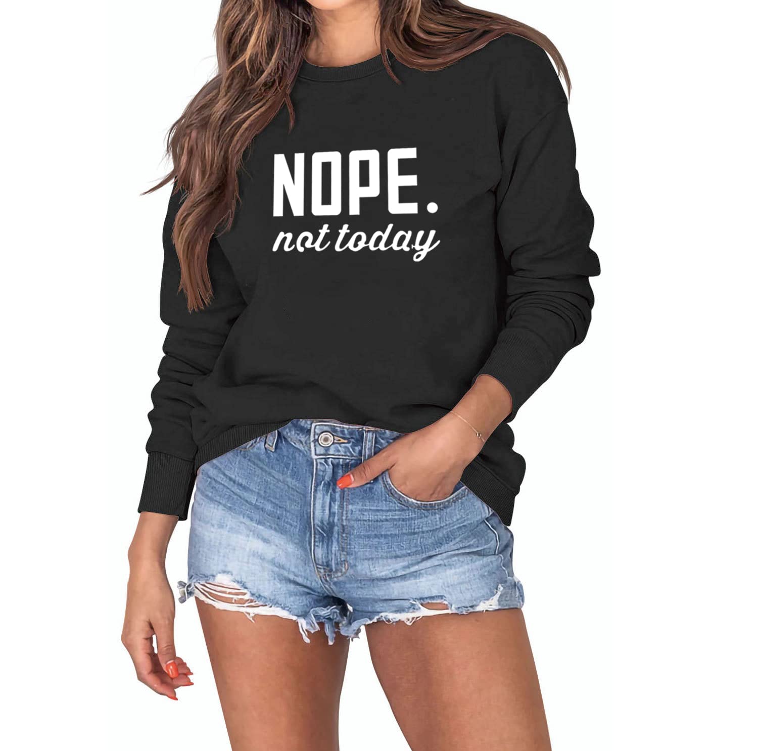 ALAPUSA Nope Not Today Shirt Women| Women's Cute Long Sleeve Shirt | Classic Graphic Sweatshirt - Boutique en ligne à rabais