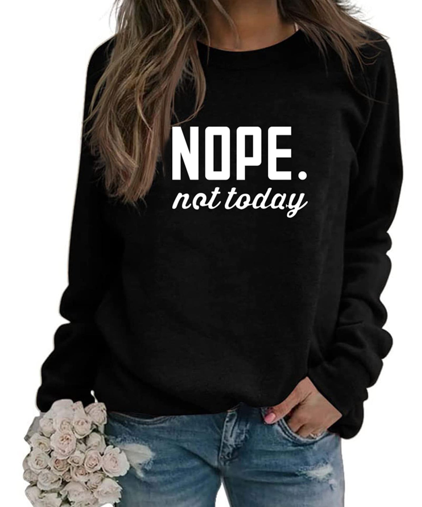 ALAPUSA Nope Not Today Shirt Women| Women's Cute Long Sleeve Shirt | Classic Graphic Sweatshirt - Boutique en ligne à rabais