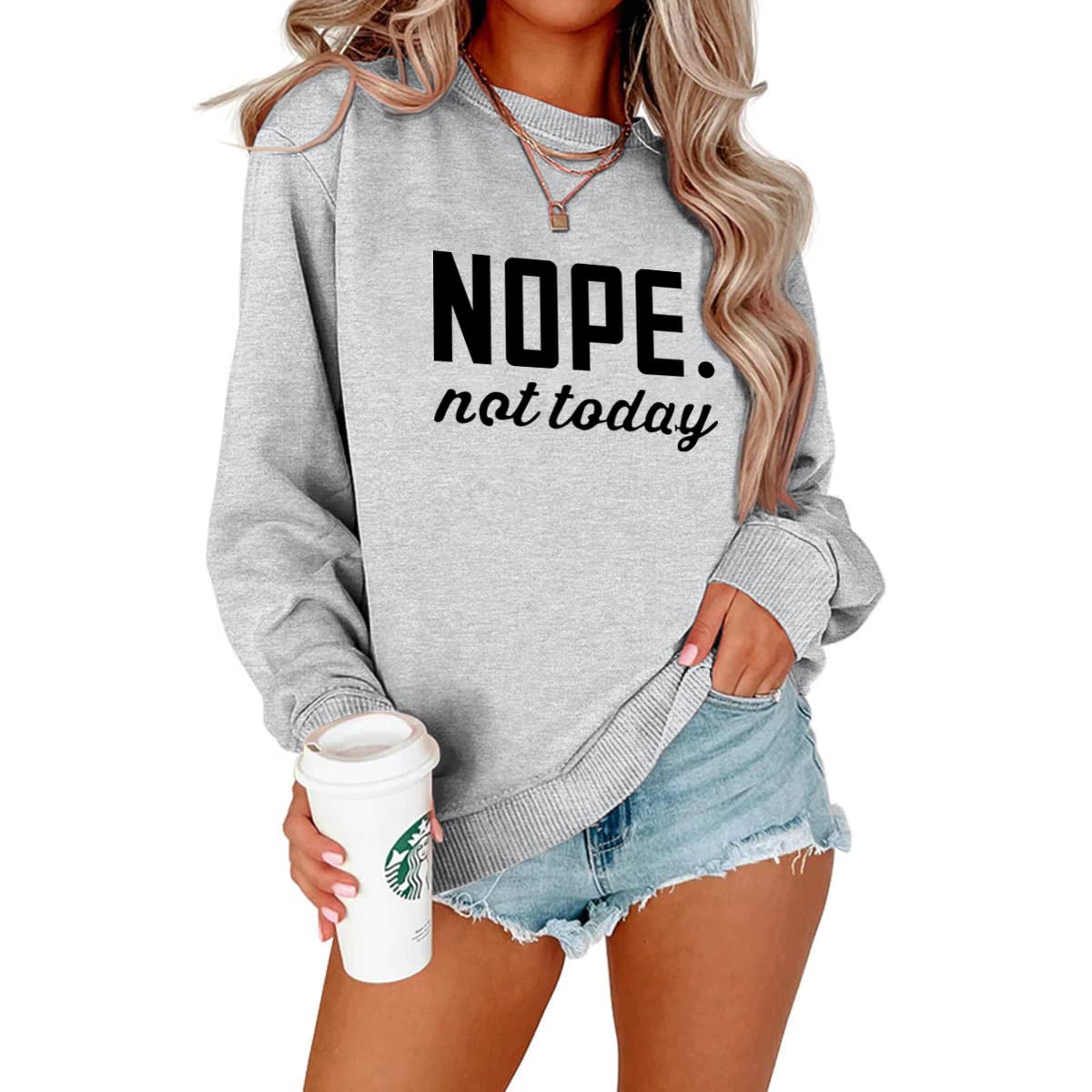 ALAPUSA Nope Not Today Shirt Women| Women's Cute Long Sleeve Shirt | Classic Graphic Sweatshirt - Boutique en ligne à rabais