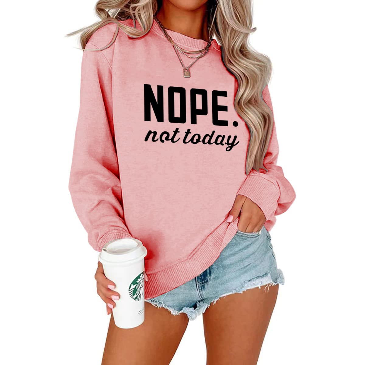 ALAPUSA Nope Not Today Shirt Women| Women's Cute Long Sleeve Shirt | Classic Graphic Sweatshirt - Boutique en ligne à rabais