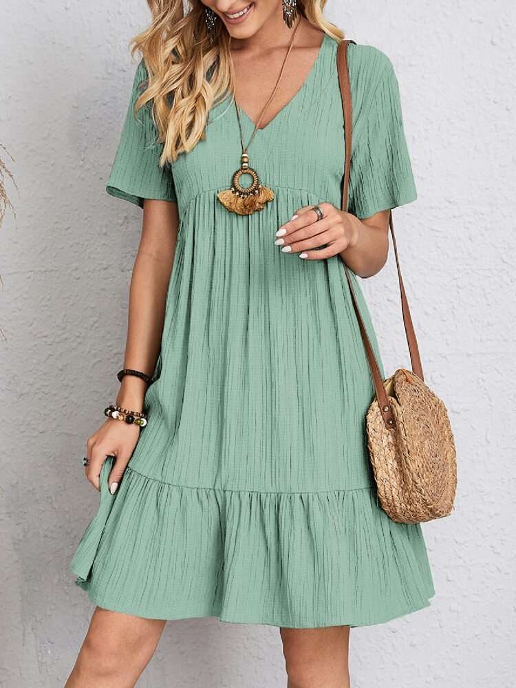 V-neck Short Sleeve Dress été