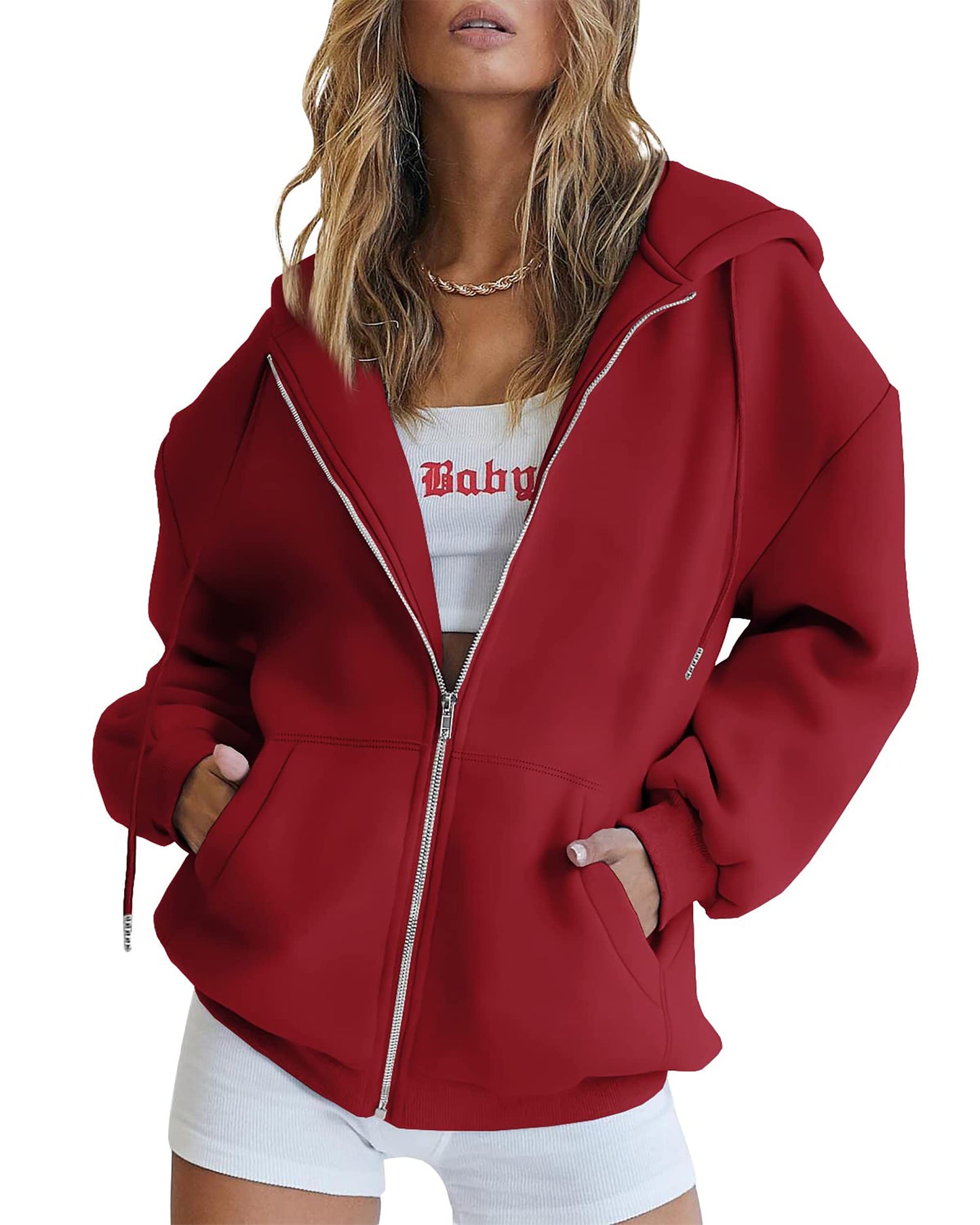 Jhsnjnr Women's Zip Up Hoodies Oversized Sweatshirt with Pocket Casual Long Sleeve Fall Jackets