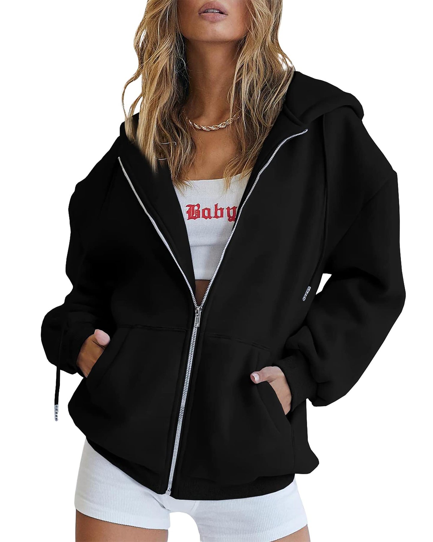 Jhsnjnr Women's Zip Up Hoodies Oversized Sweatshirt with Pocket Casual Long Sleeve Fall Jackets