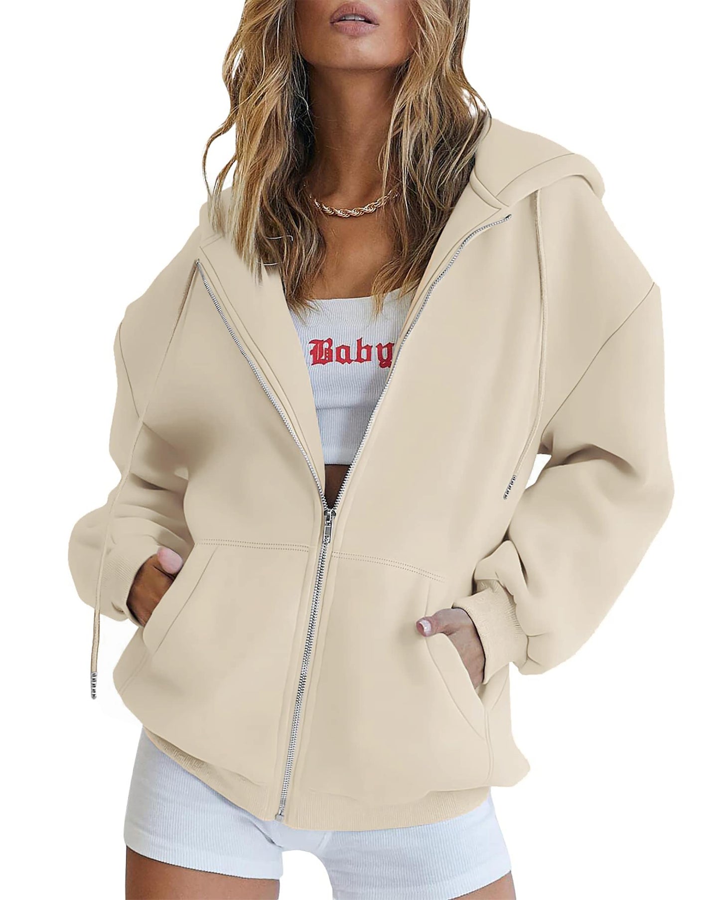 Jhsnjnr Women's Zip Up Hoodies Oversized Sweatshirt with Pocket Casual Long Sleeve Fall Jackets