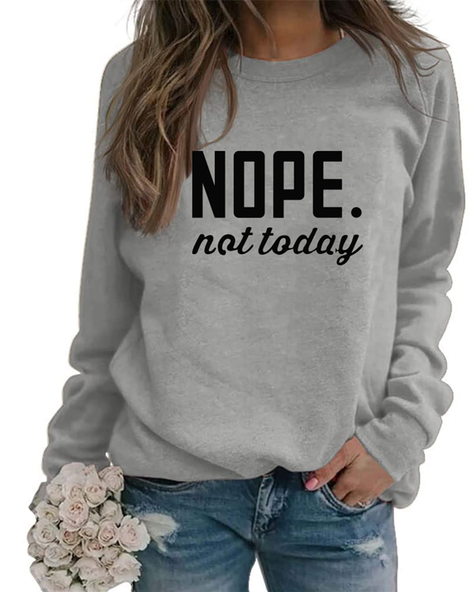 ALAPUSA Nope Not Today Shirt Women| Women's Cute Long Sleeve Shirt | Classic Graphic Sweatshirt - Boutique en ligne à rabais