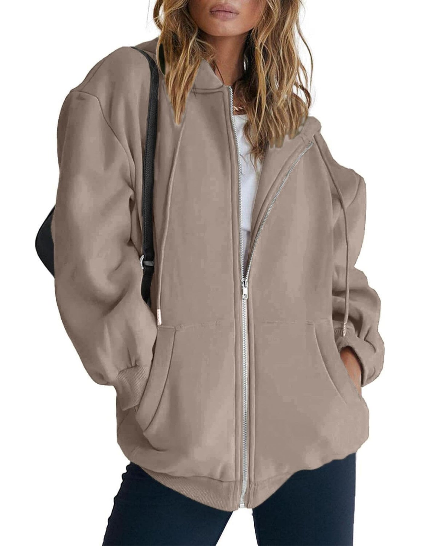 Jhsnjnr Women's Zip Up Hoodies Oversized Sweatshirt with Pocket Casual Long Sleeve Fall Jackets