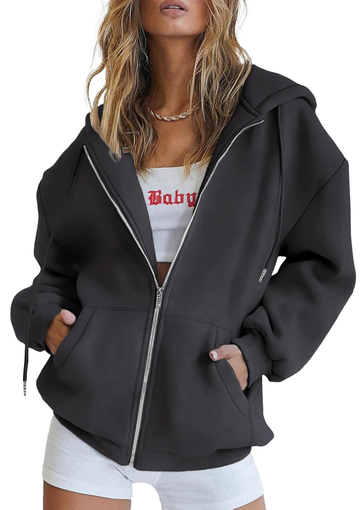 Jhsnjnr Women's Zip Up Hoodies Oversized Sweatshirt with Pocket Casual Long Sleeve Fall Jackets