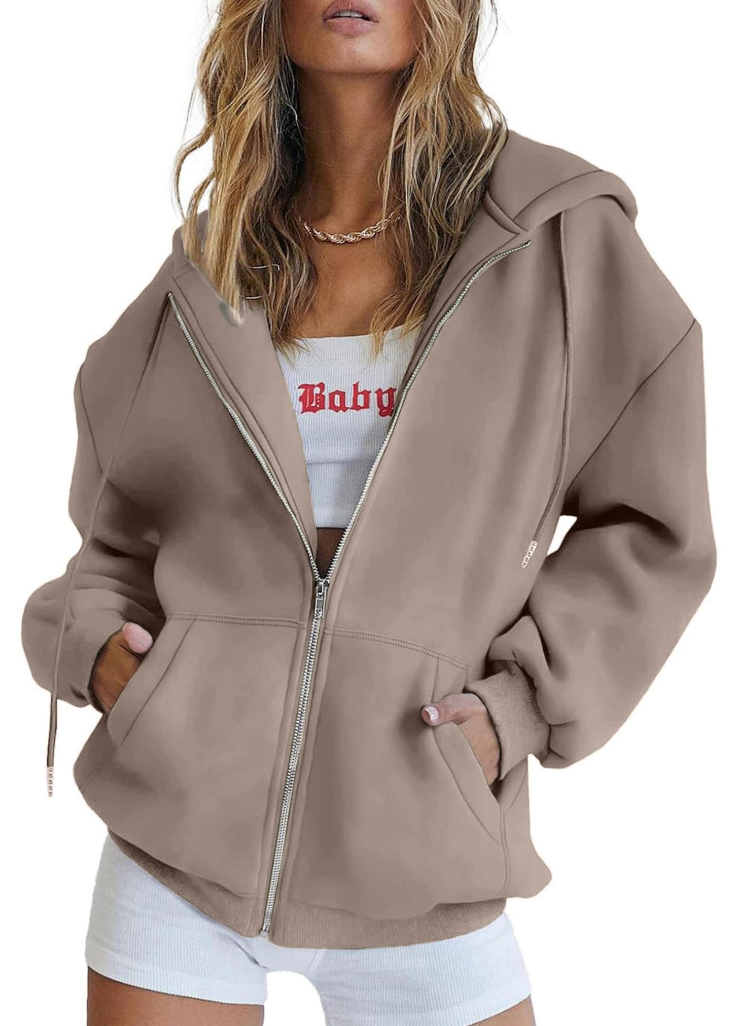 Jhsnjnr Women's Zip Up Hoodies Oversized Sweatshirt with Pocket Casual Long Sleeve Fall Jackets