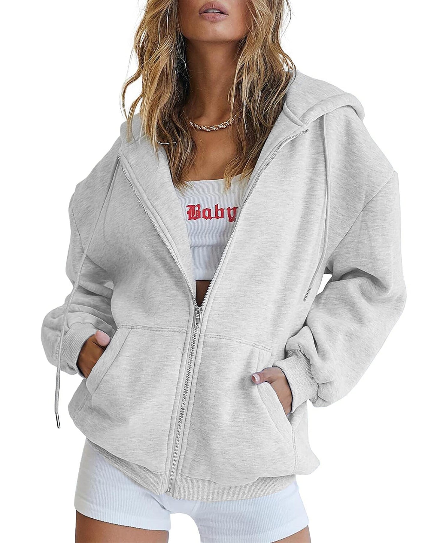 Jhsnjnr Women's Zip Up Hoodies Oversized Sweatshirt with Pocket Casual Long Sleeve Fall Jackets