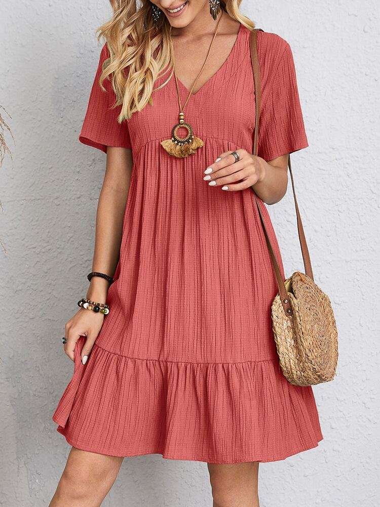 V-neck Short Sleeve Dress été