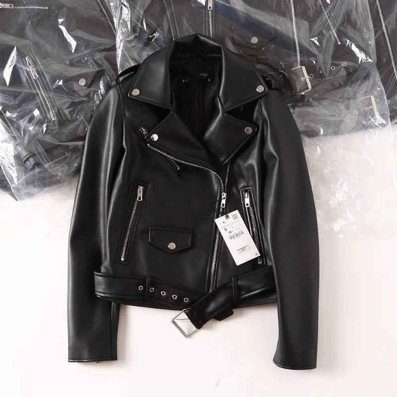 Blouson noir en cuir - Boutique en ligne à rabais