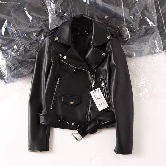 Blouson noir en cuir - Boutique en ligne à rabais