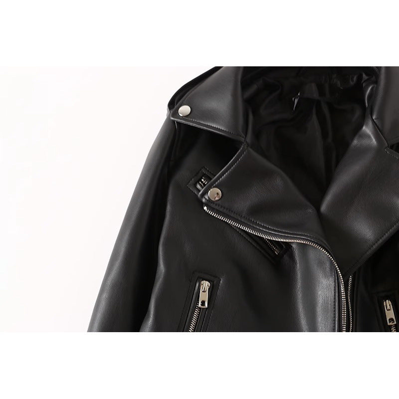 Blouson noir en cuir - Boutique en ligne à rabais