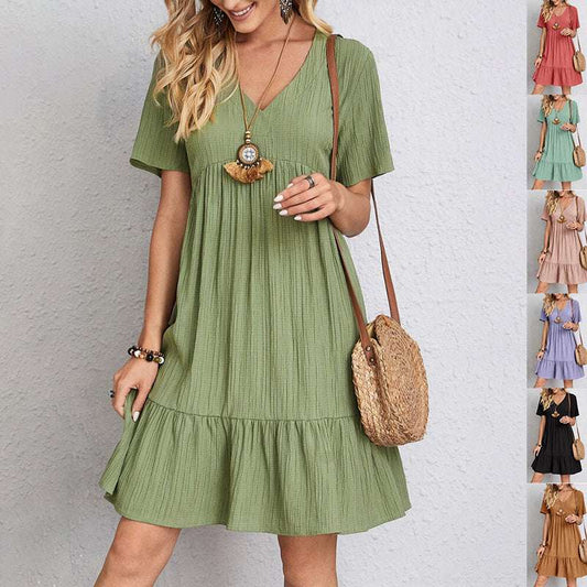 V-neck Short Sleeve Dress été